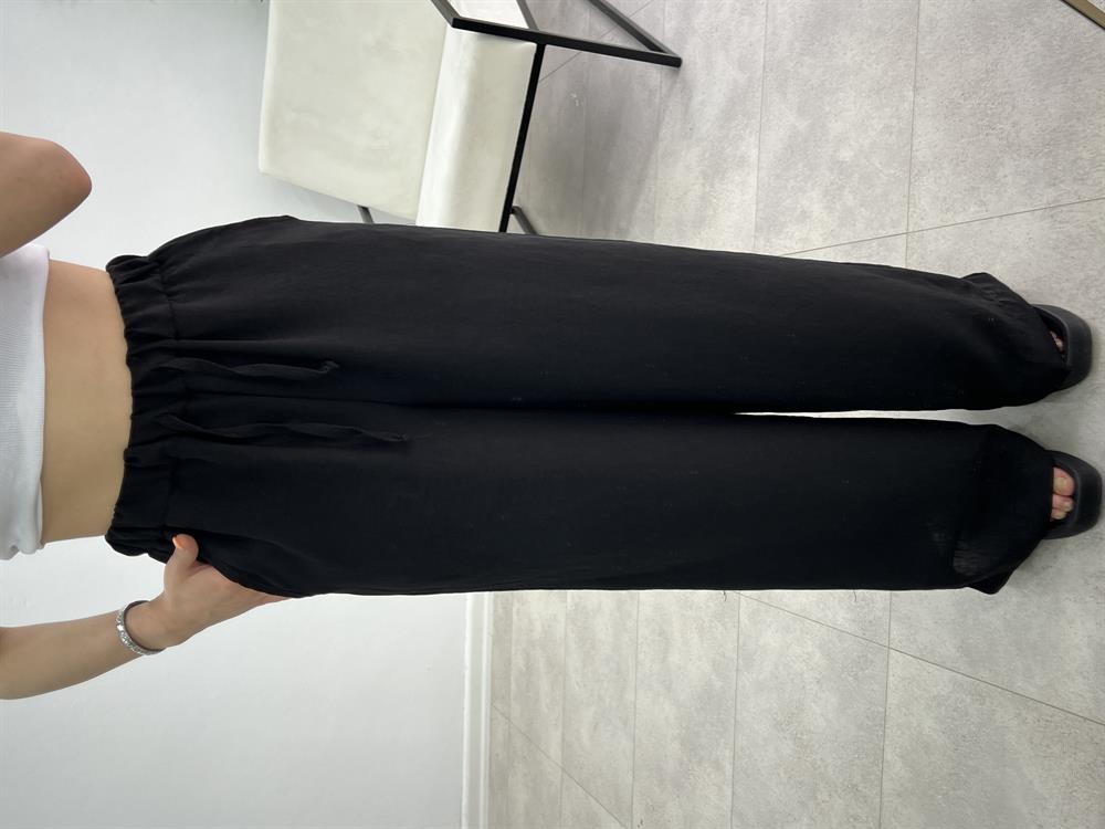 Beli̇ Lasti̇kli̇ Keten Pantolon Si̇yah