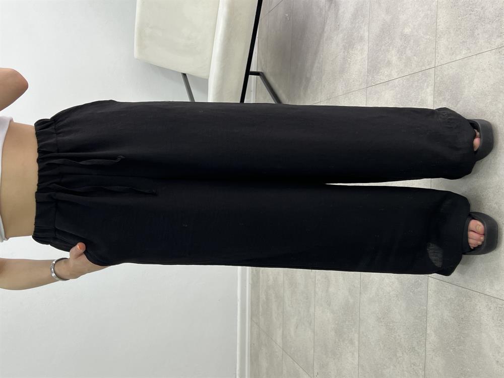 Beli̇ Lasti̇kli̇ Keten Pantolon Si̇yah