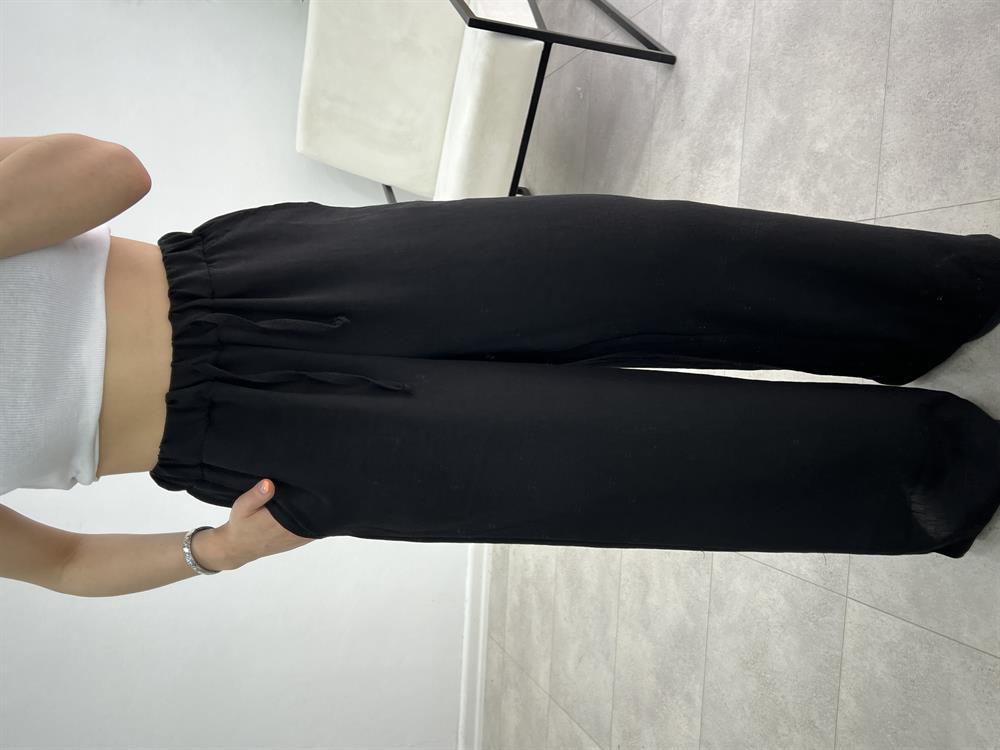Beli̇ Lasti̇kli̇ Keten Pantolon Si̇yah