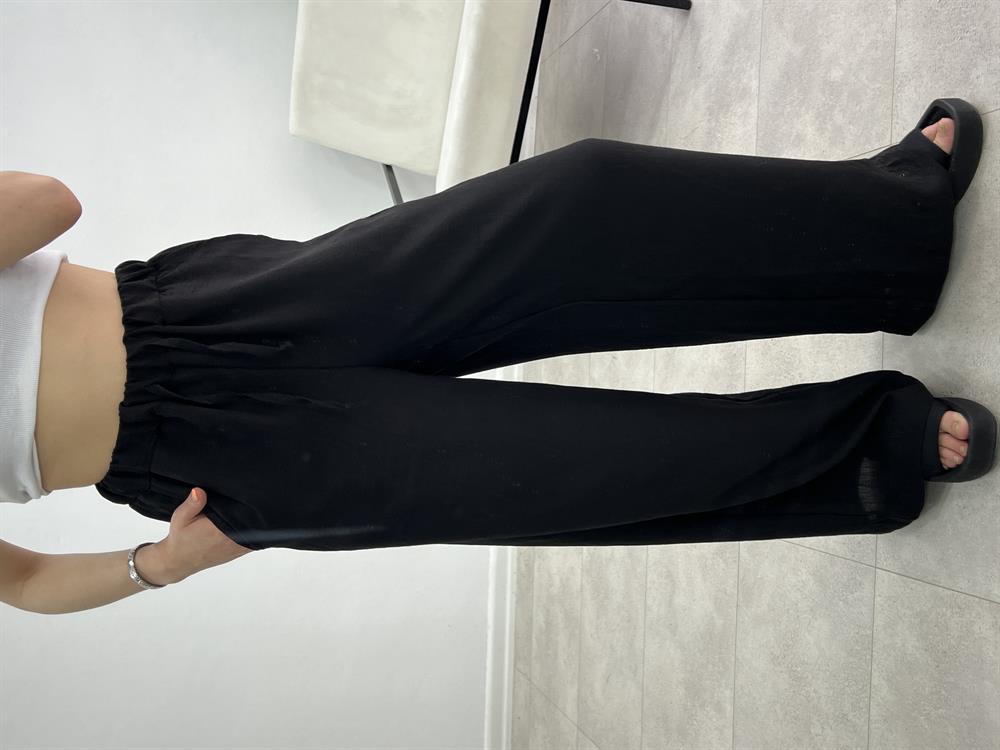 Beli̇ Lasti̇kli̇ Keten Pantolon Si̇yah