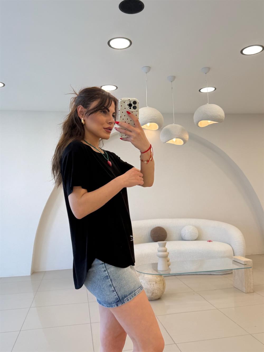 BİSİKLET YAKA TSHIRT SİYAH