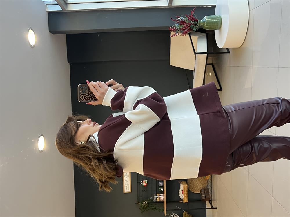 Kapşonlu Bordo Çi̇zgi̇li̇ Sweat