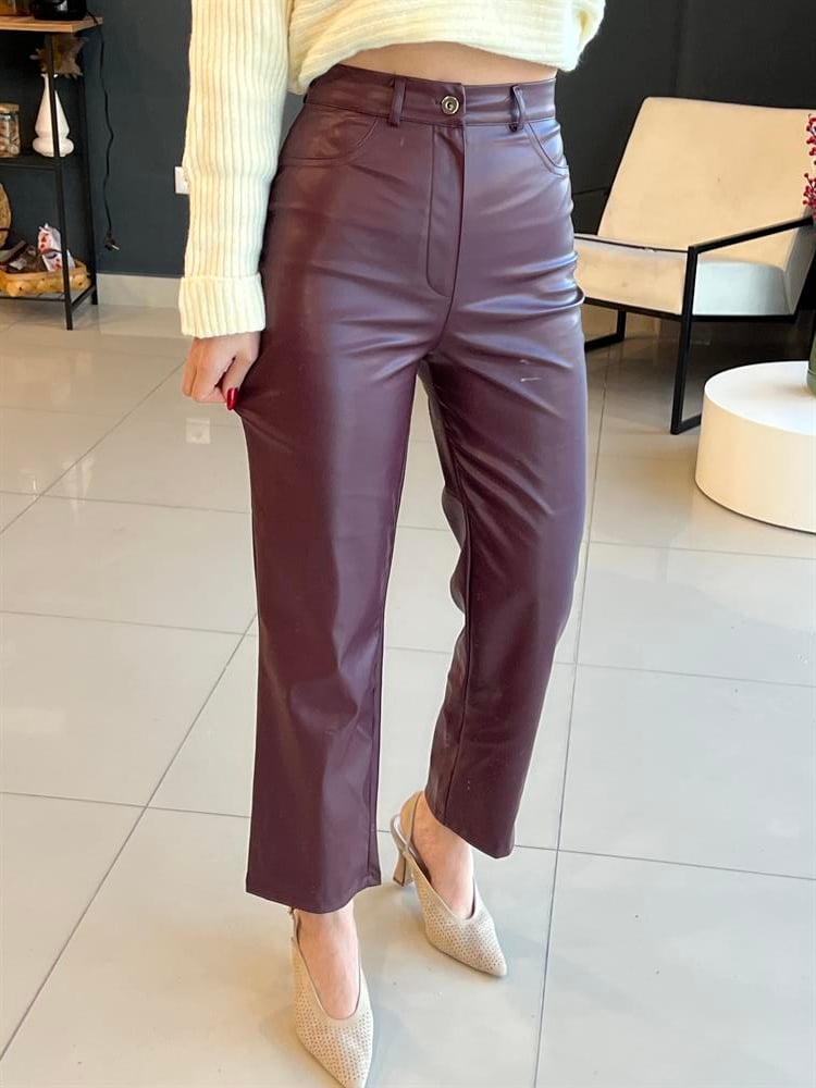 Deri̇ Pantolon Bordo