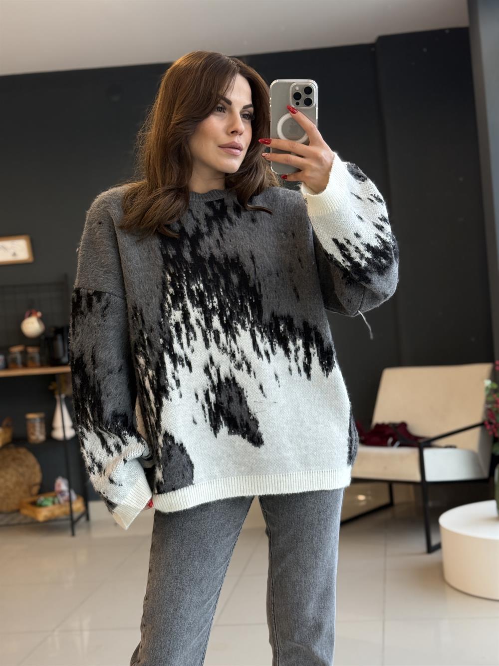 Desenli̇ Gri̇ Kazak