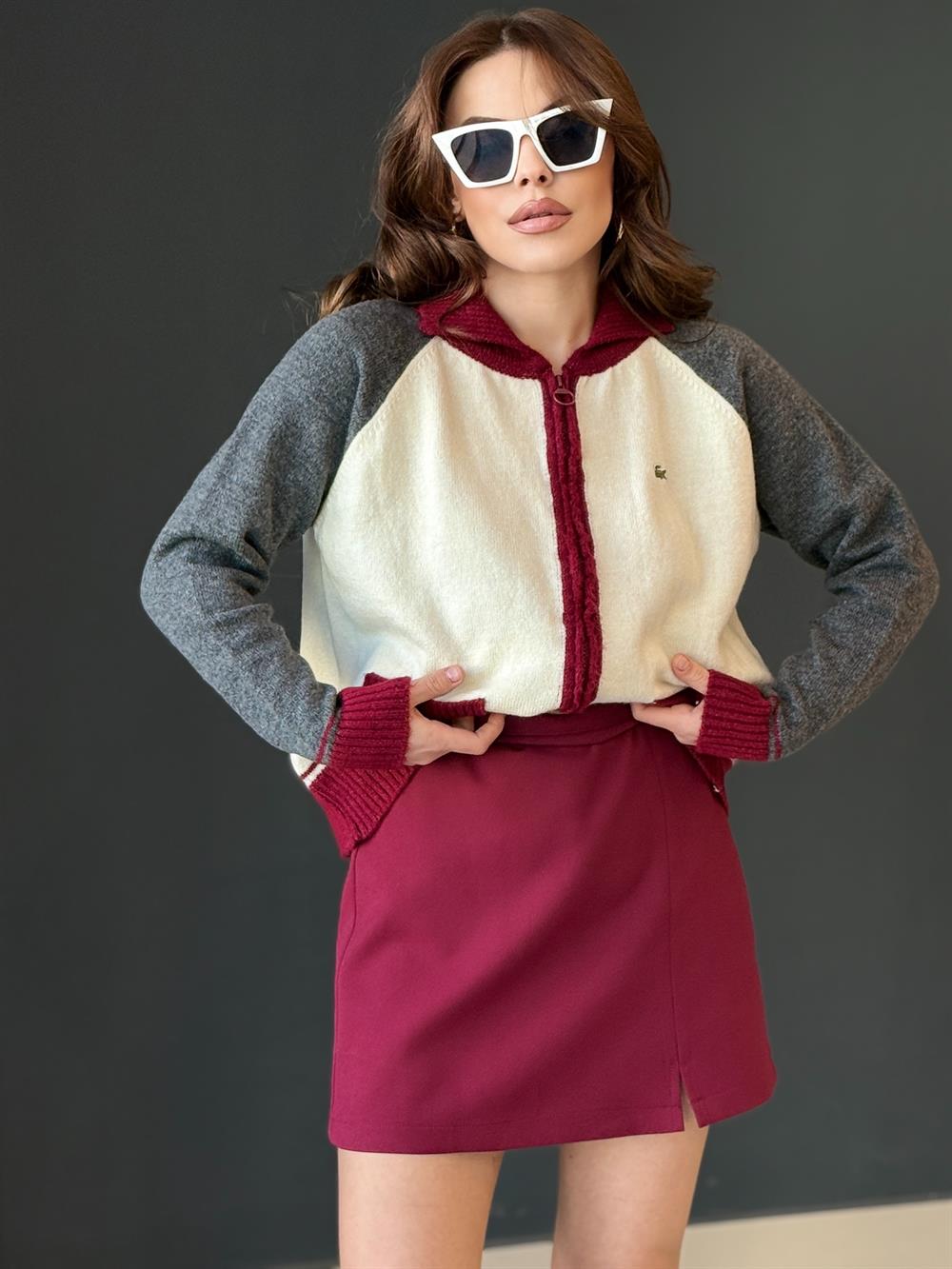 Fermuarlı Hirka Bordo