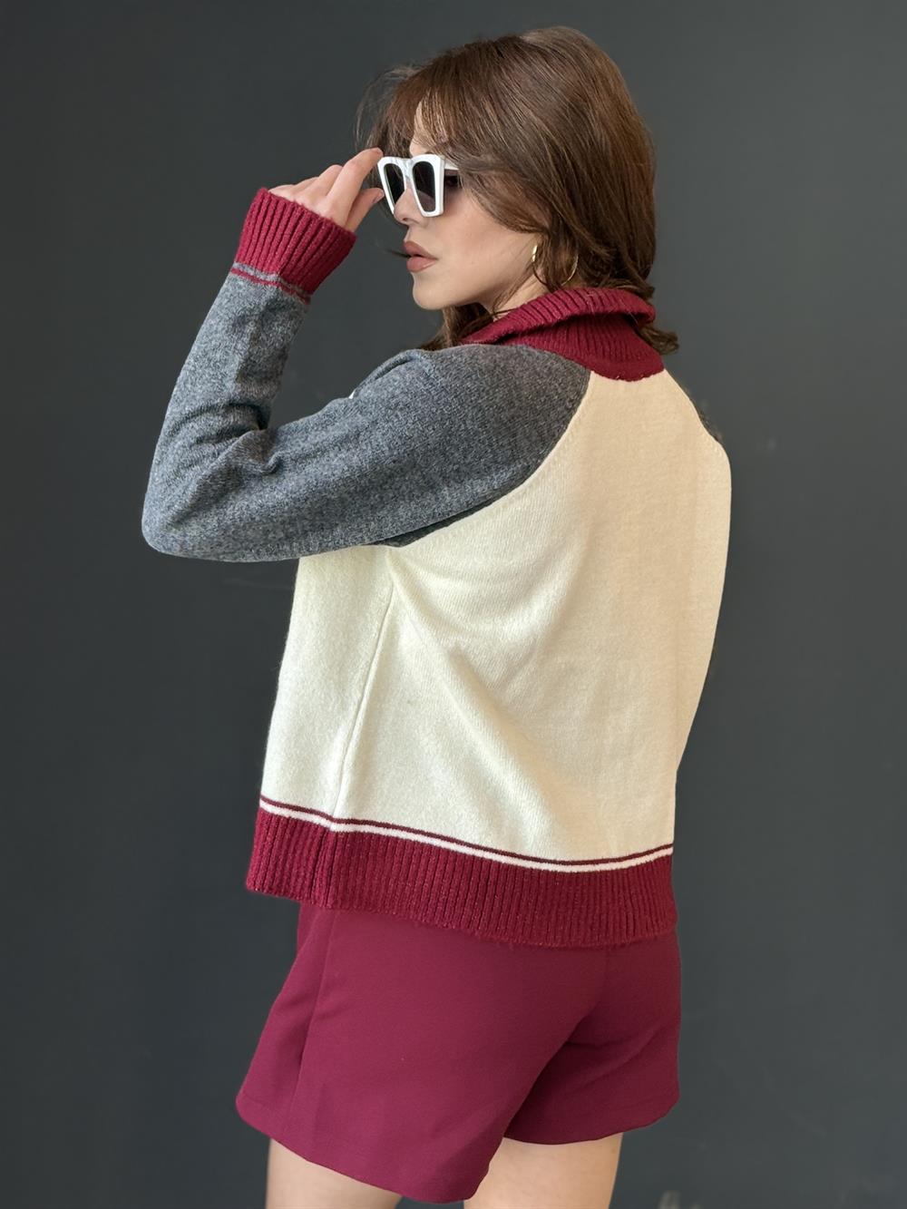 Fermuarlı Hirka Bordo