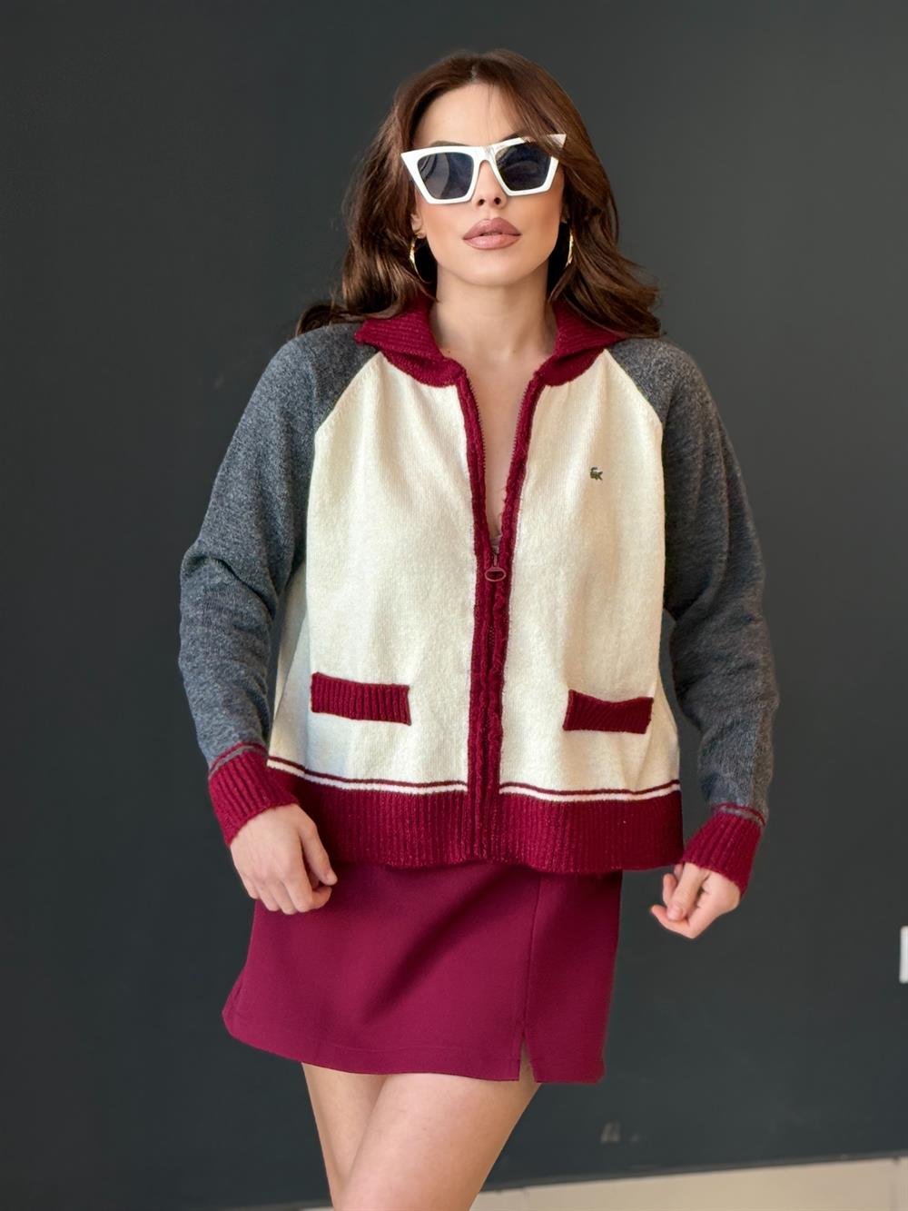 Fermuarlı Hirka Bordo