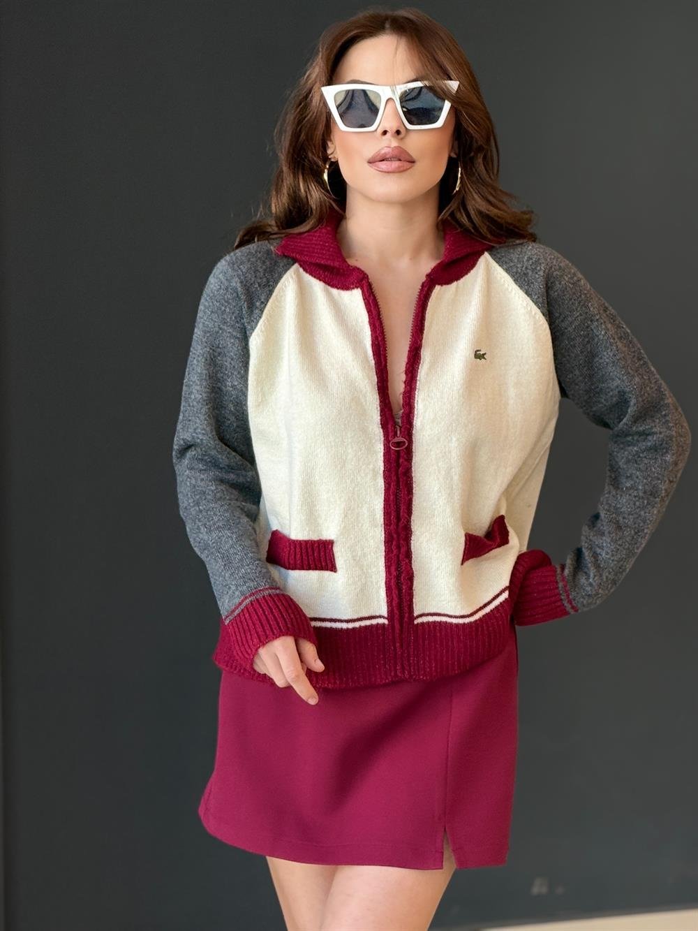 Fermuarlı Hirka Bordo