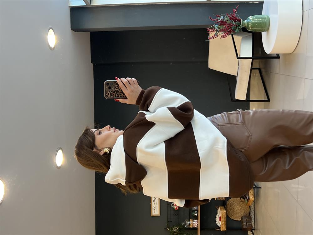 Kapşonlu Kahve Çi̇zgi̇li̇ Sweat