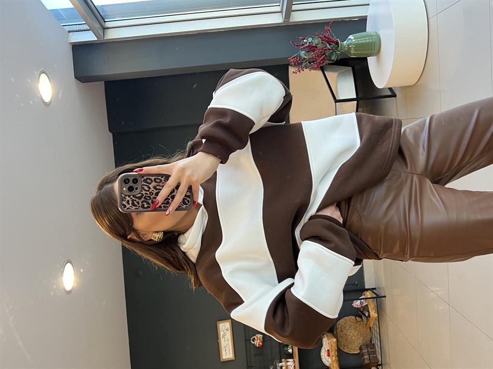 Kapşonlu Kahve Çi̇zgi̇li̇ Sweat