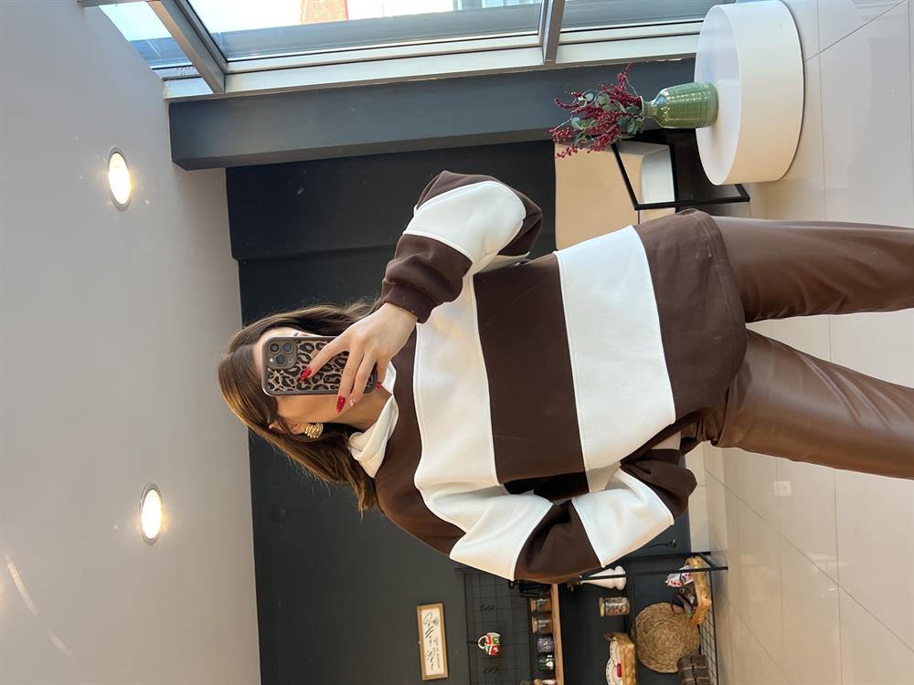 Kapşonlu Kahve Çi̇zgi̇li̇ Sweat