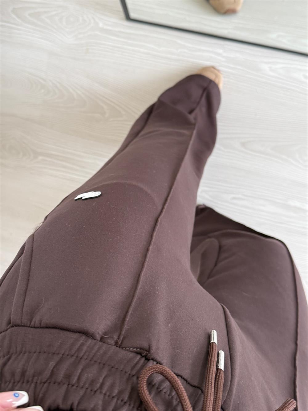 ŞARDONLU KISA KOL EŞOFMAN TAKIMI KAHVE