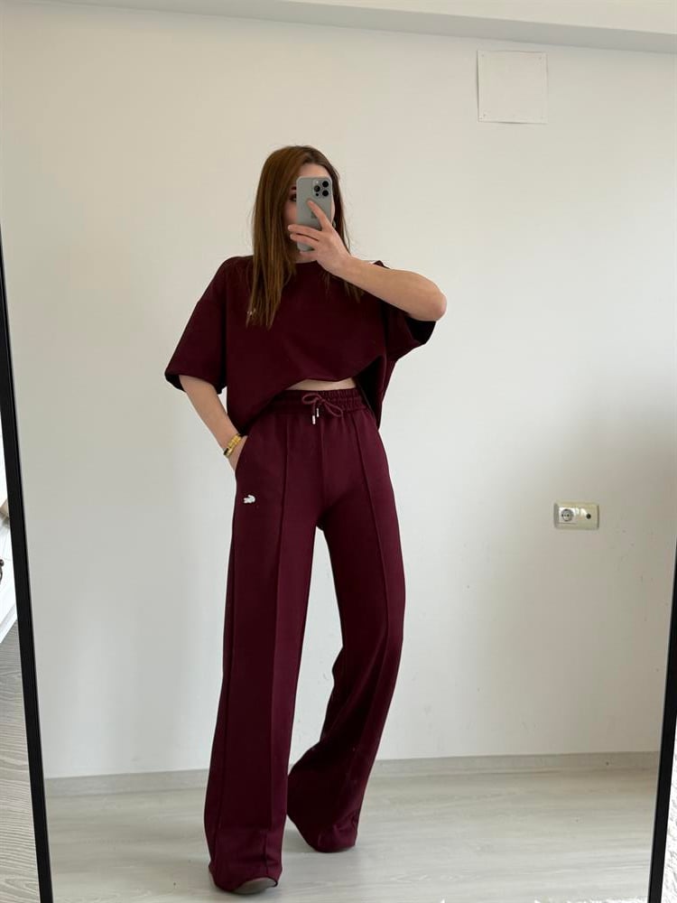 ŞARDONLU KISA KOL EŞOFMAN TAKIMI BORDO