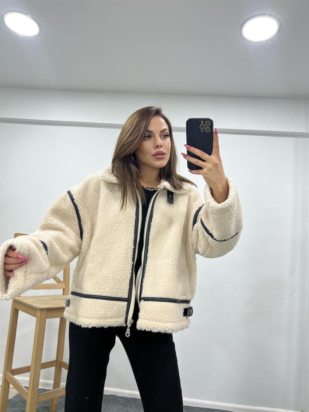 Peluş Biker Ceket