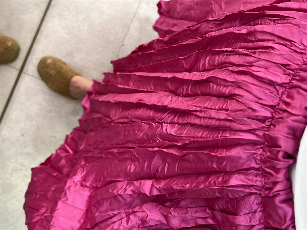 Buruşuk Saten Etek Pembe