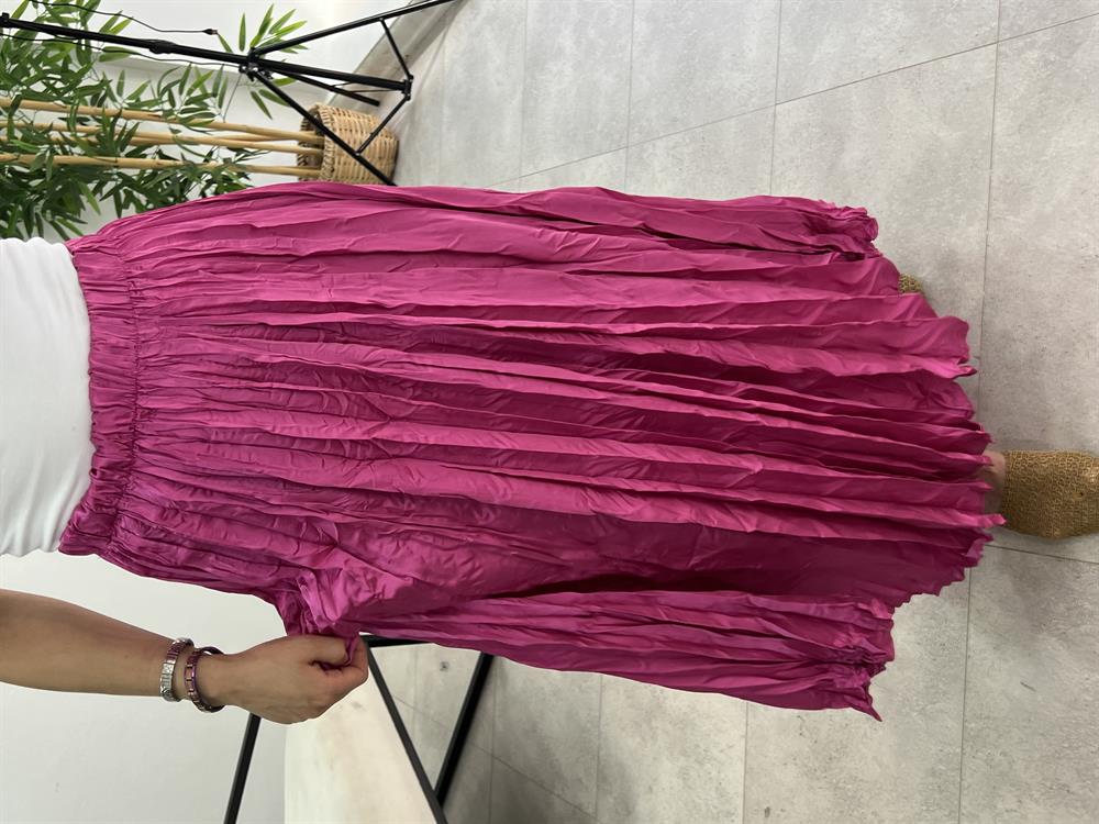 Buruşuk Saten Etek Pembe
