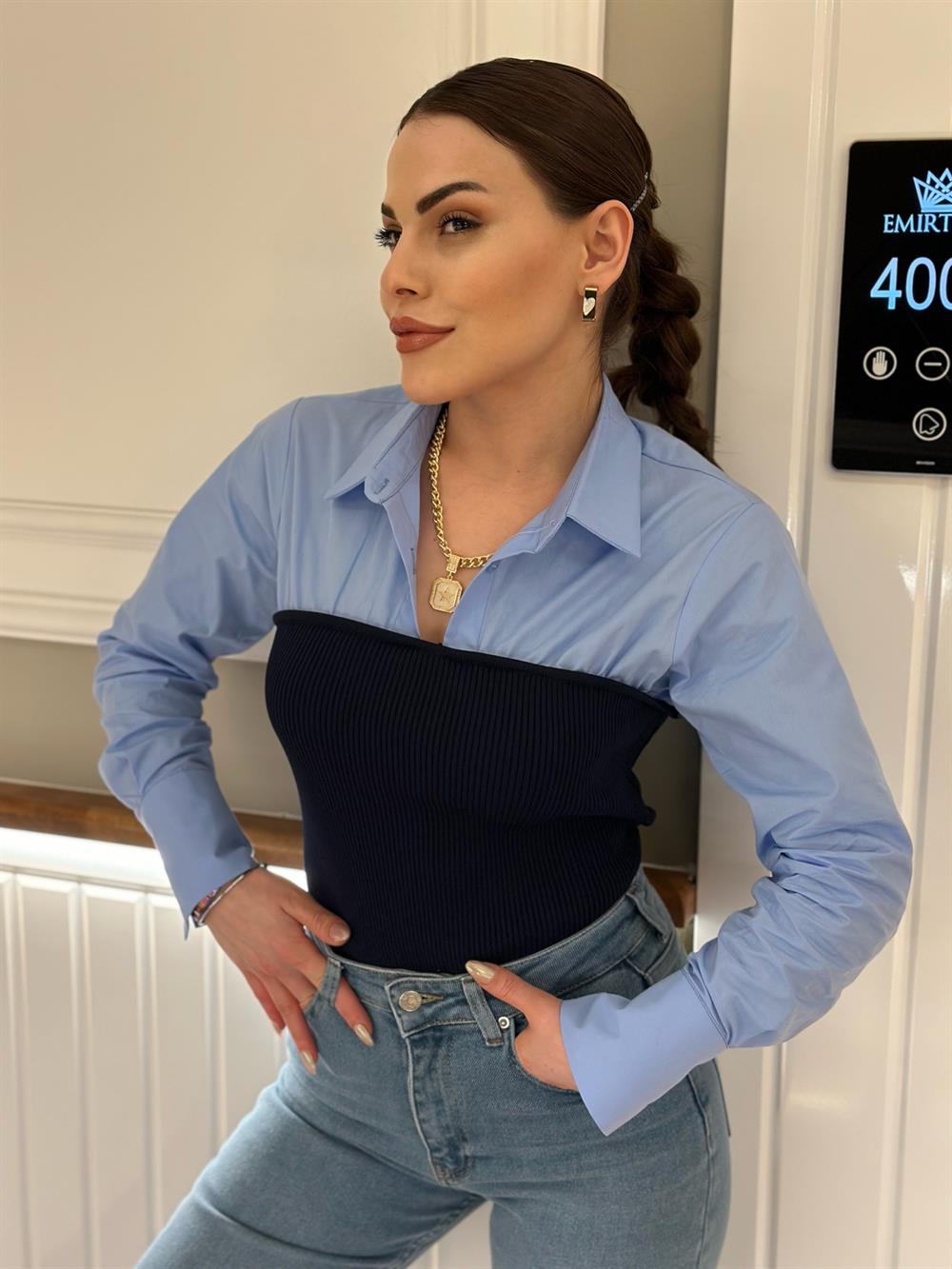 Alt Tarafı Triko Tasarim Bluz Gömlek
