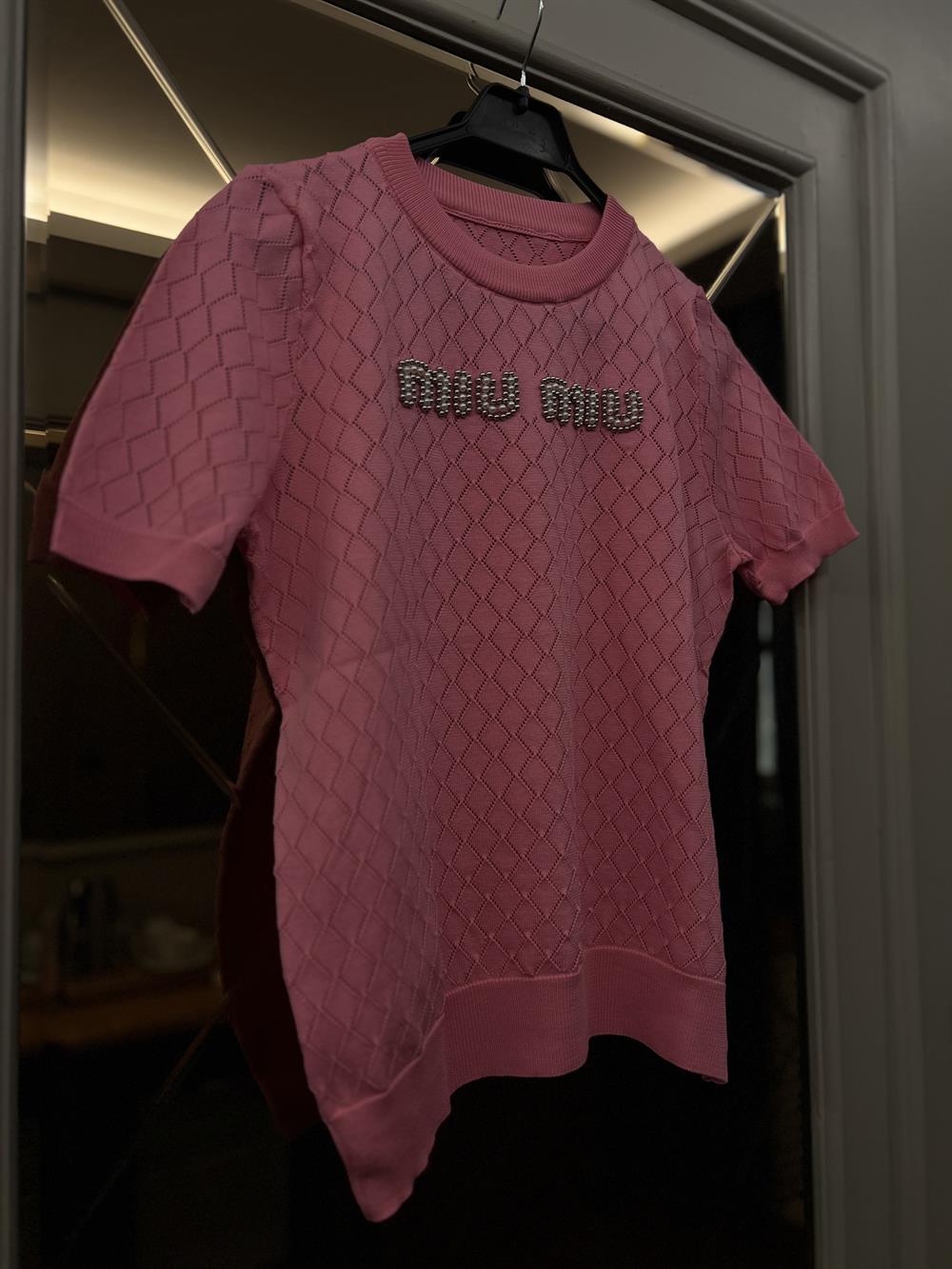 Önü Yazili Merseri̇ze Kisa Kol Tri̇ko Pembe