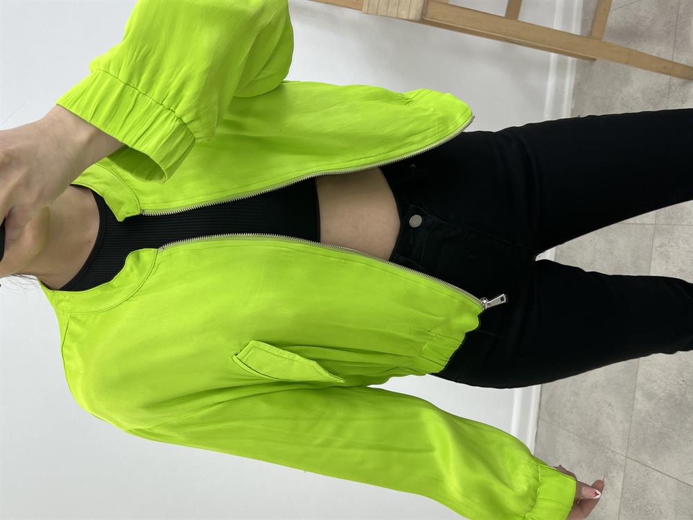 Saten Bomber Ceket Neon Yeşi̇l