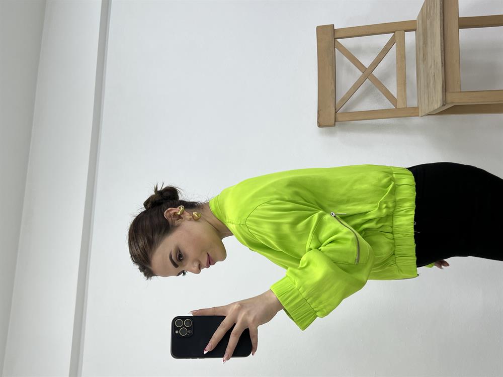 Saten Bomber Ceket Neon Yeşi̇l
