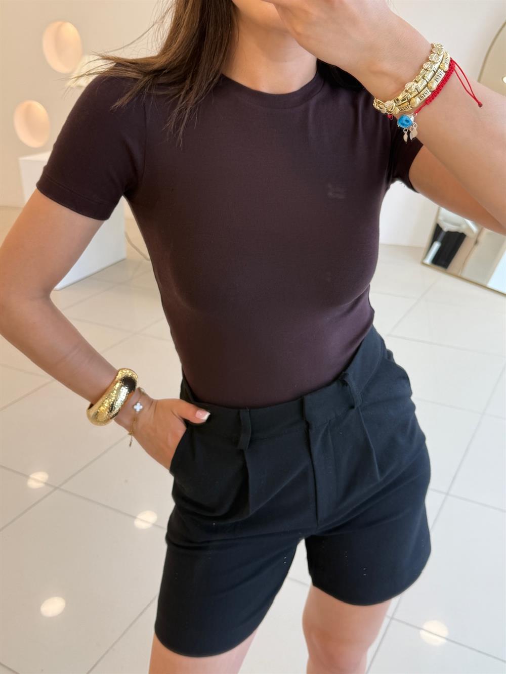SLIM FIT TSHIRT KAHVE