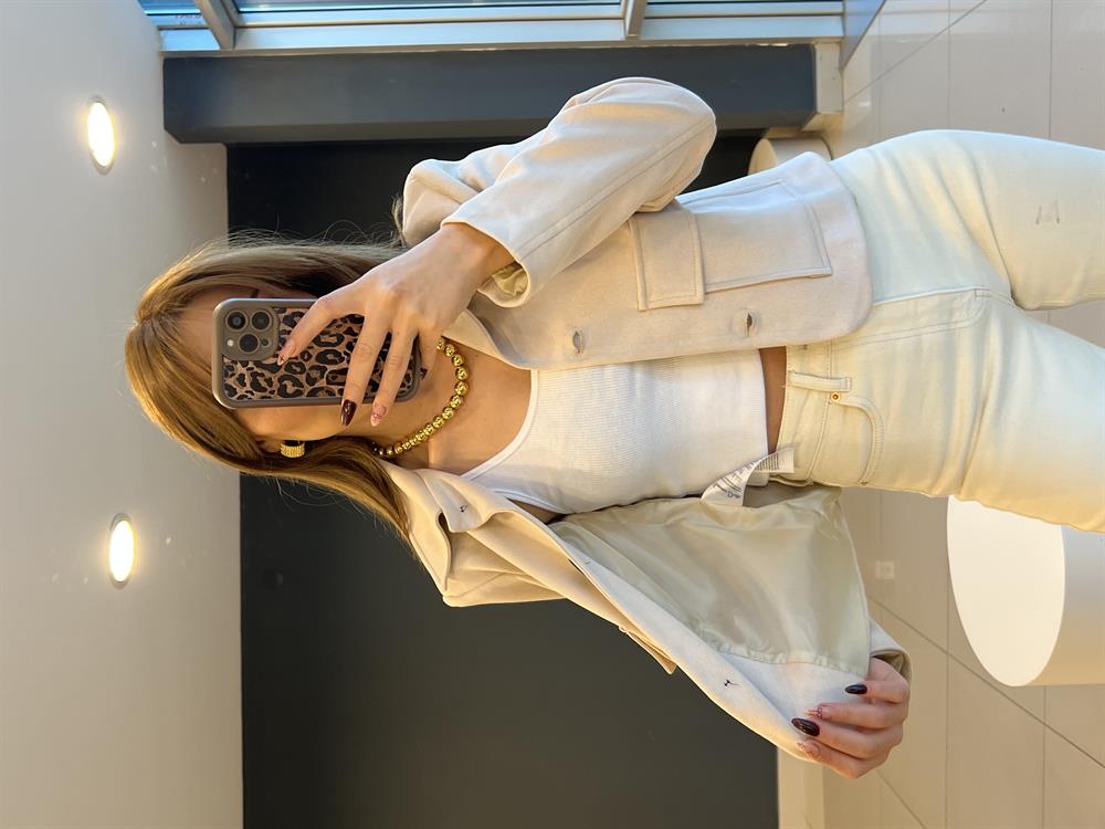 Cep Detaylı Süet Ceket Taş