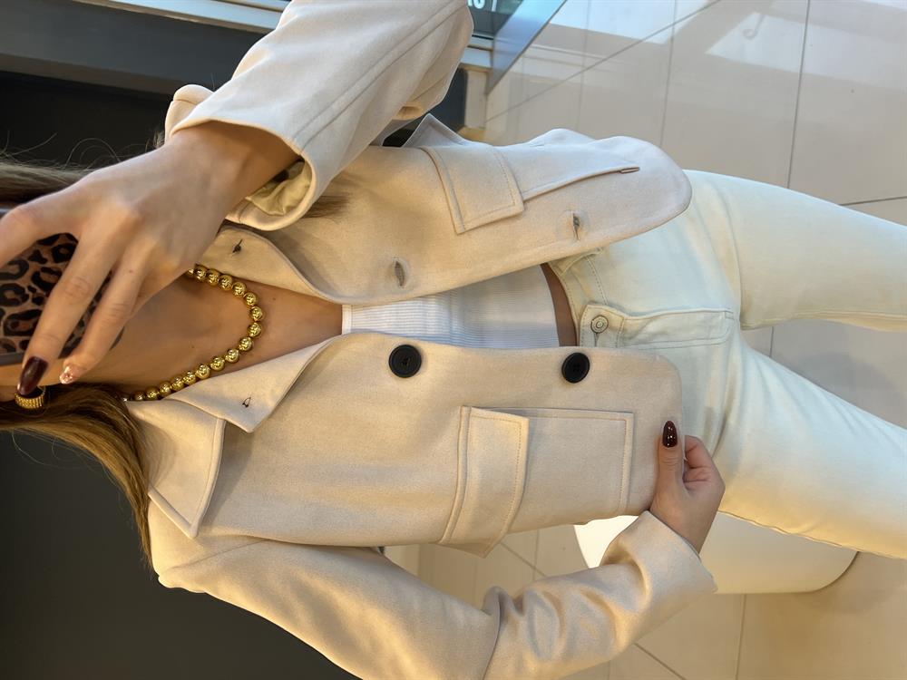 Cep Detaylı Süet Ceket Taş