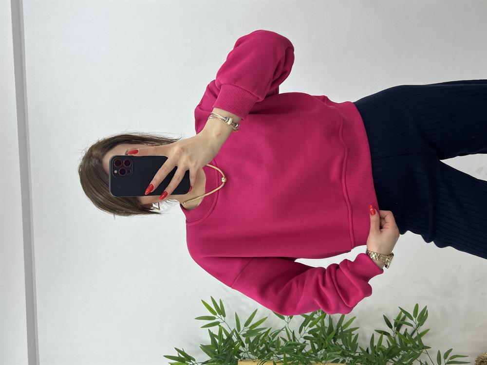 Bisiklet Yaka Sweat Pembe