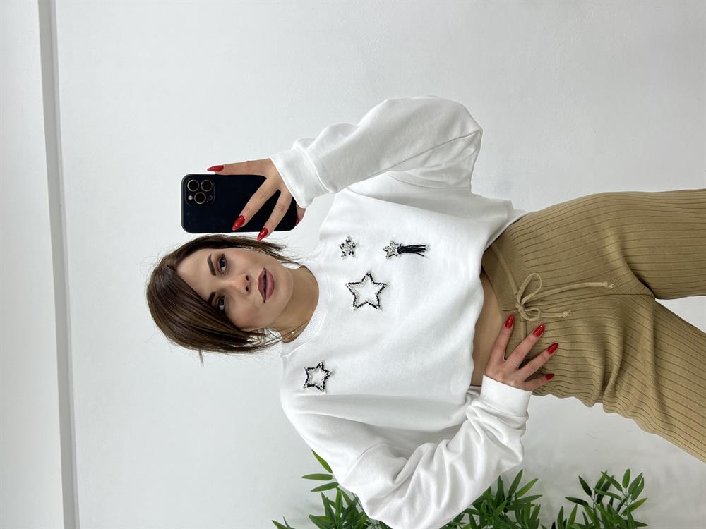 Taşli Sweat Beyaz