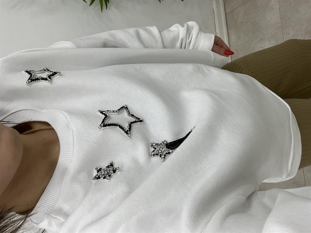 Taşli Sweat Beyaz