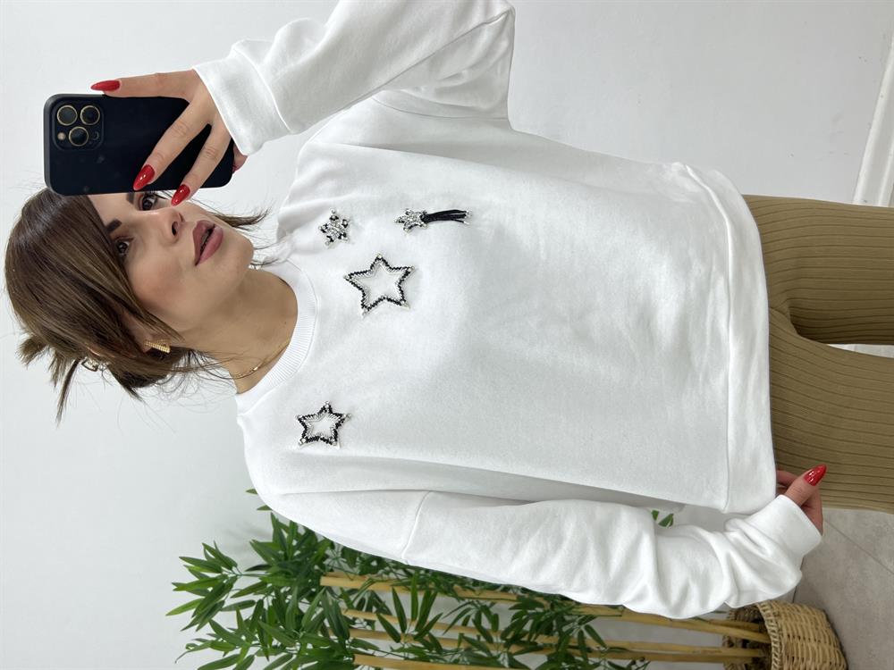 Taşli Sweat Beyaz