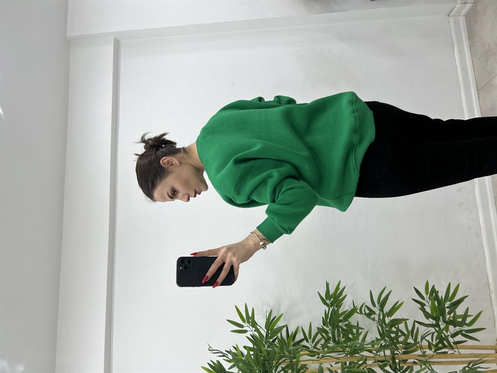 V Yaka Şardonlu Sweat Yeşi̇l