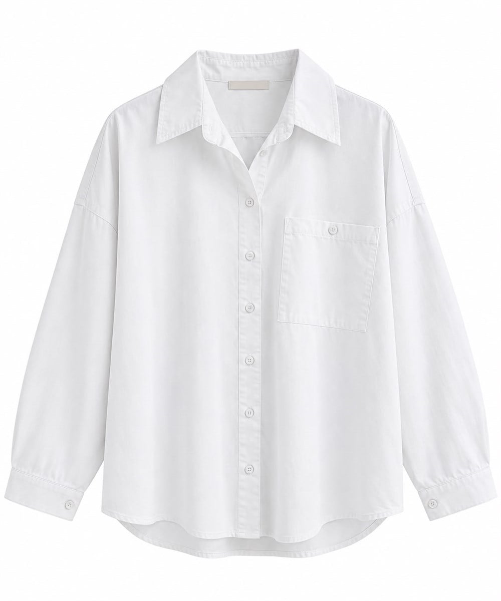 Oversize Cepli Pamuklu Poplin Gömlek Beyaz