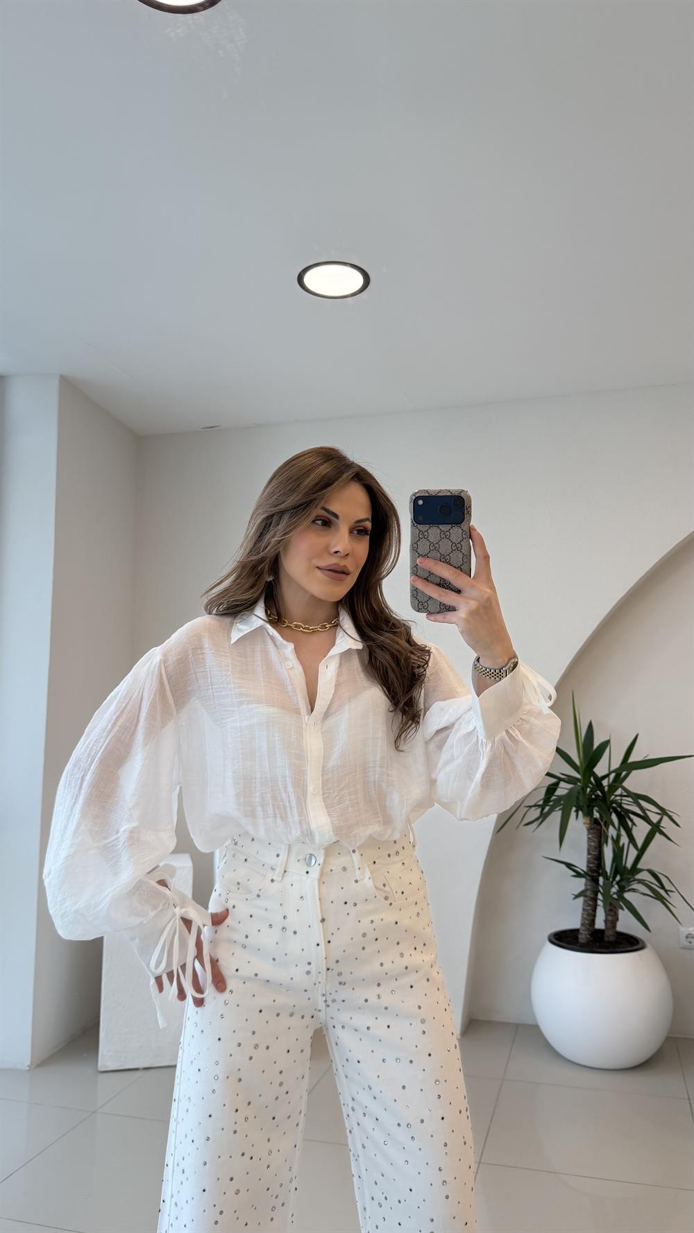 OVERSİZE TÜL GÖMLEK BEYAZ