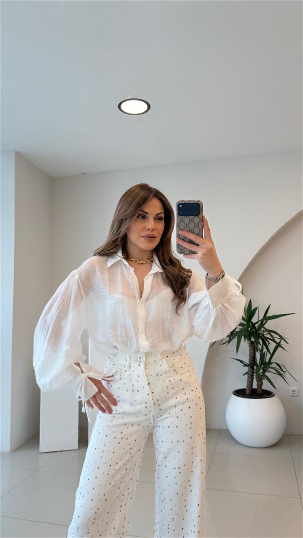 OVERSİZE TÜL GÖMLEK BEYAZ