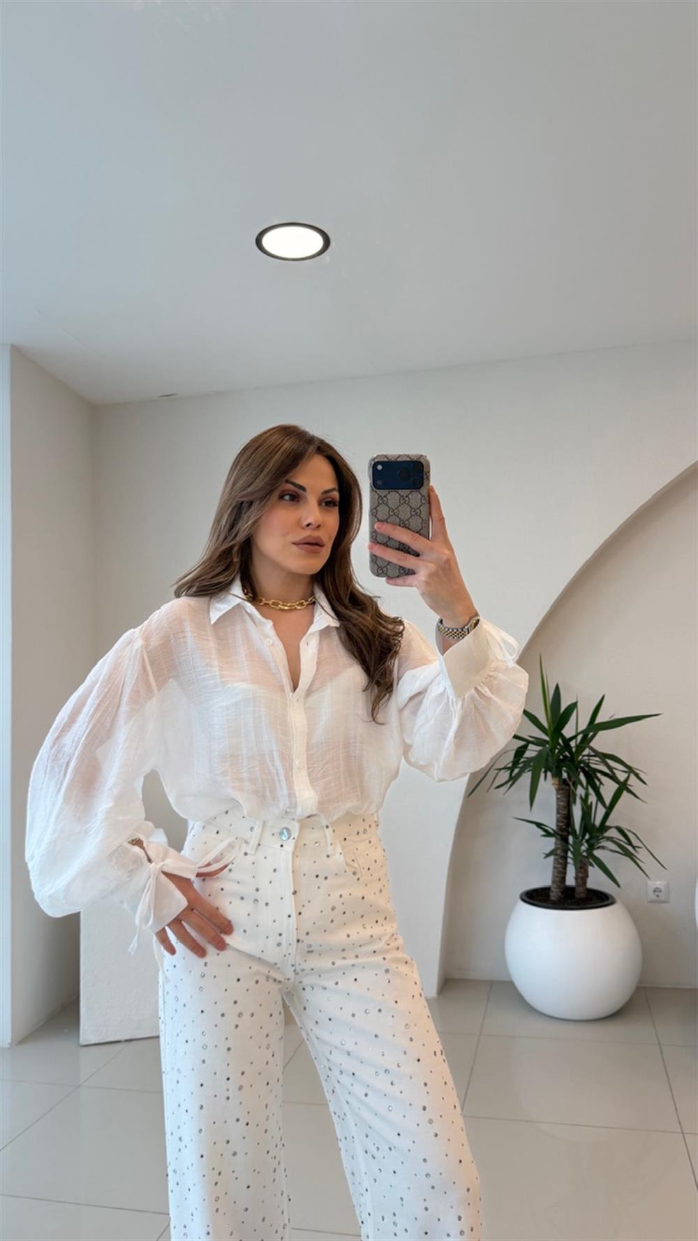 OVERSİZE TÜL GÖMLEK BEYAZ