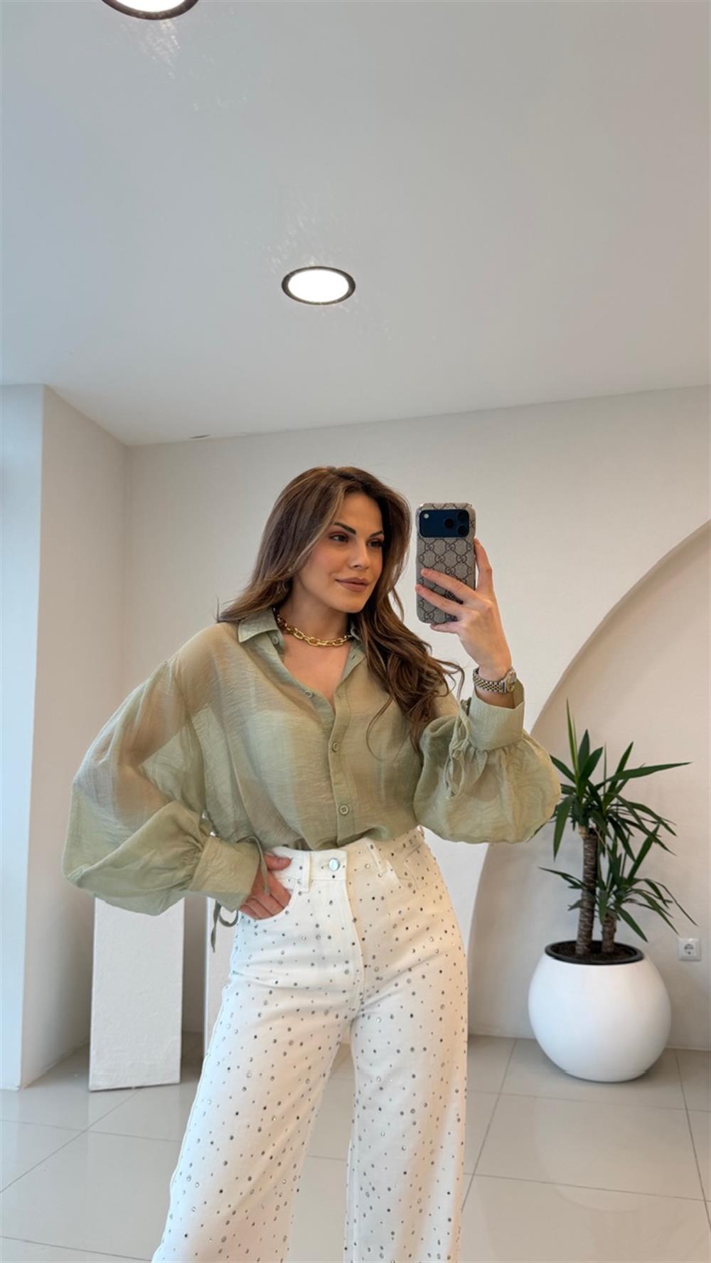 OVERSİZE TÜL GÖMLEK HAKİ YEŞİL