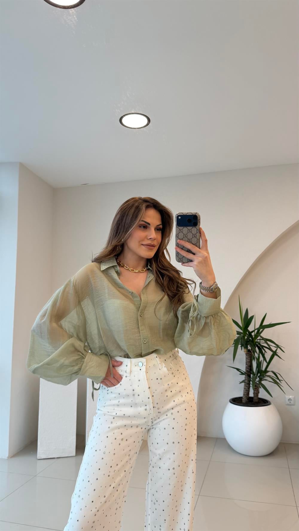 OVERSİZE TÜL GÖMLEK HAKİ YEŞİL