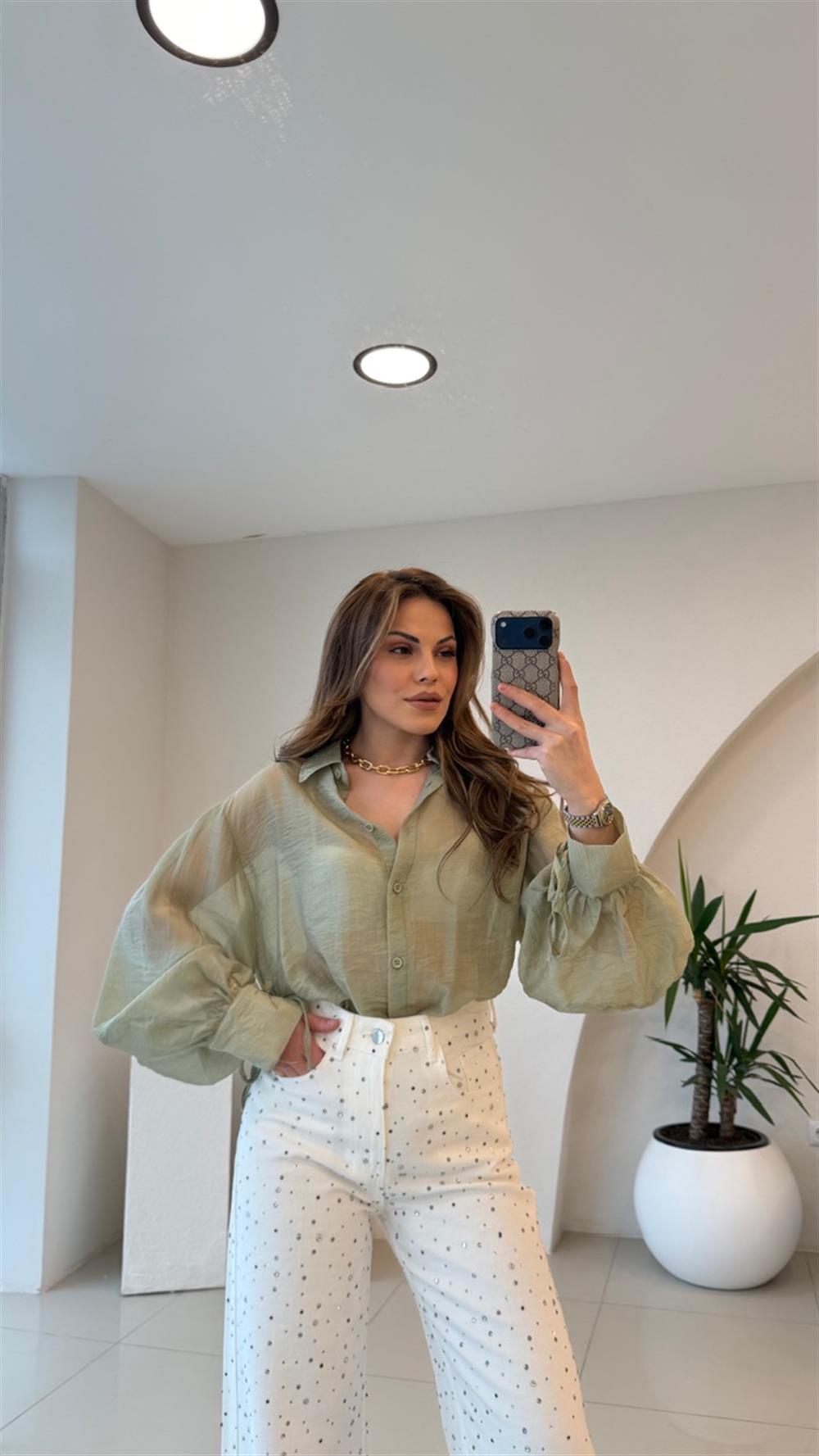 OVERSİZE TÜL GÖMLEK HAKİ YEŞİL