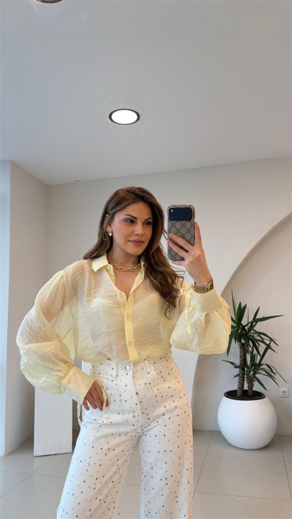 OVERSİZE TÜL GÖMLEK SARI