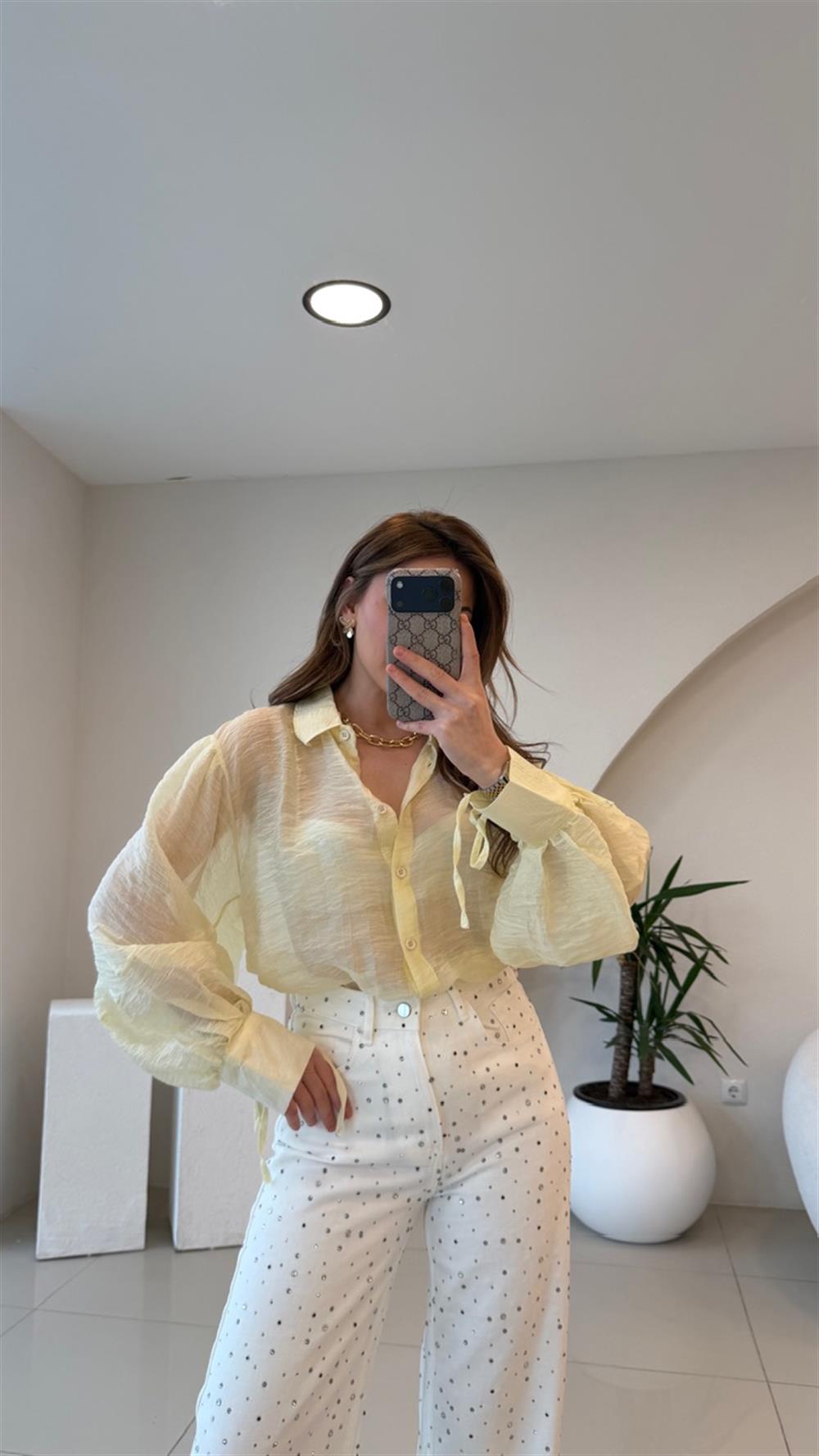 OVERSİZE TÜL GÖMLEK SARI