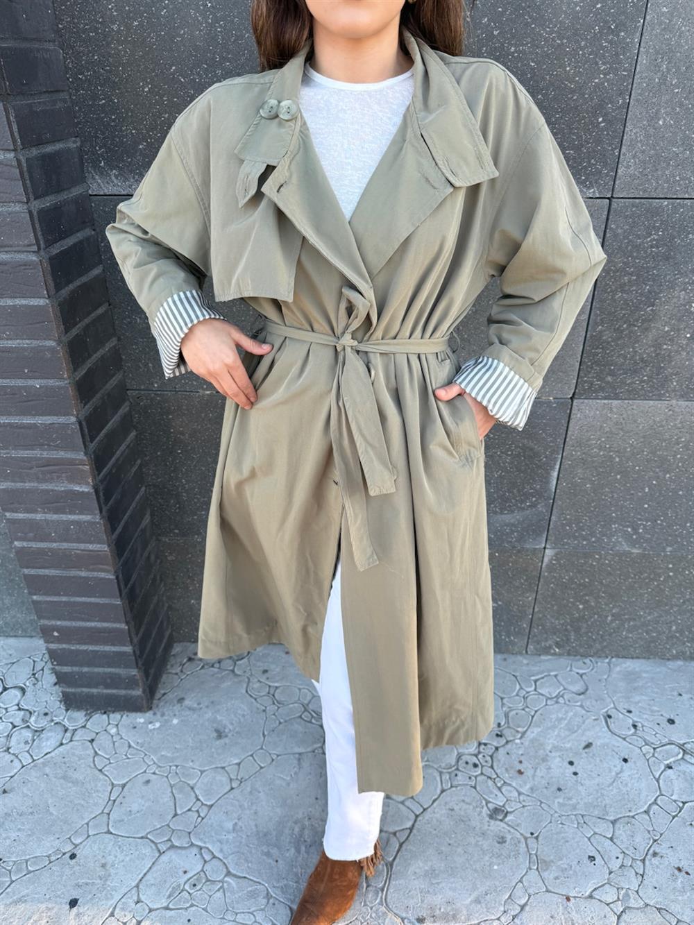 OVERSİZE YAĞMURLUK TRENÇ YEŞİL