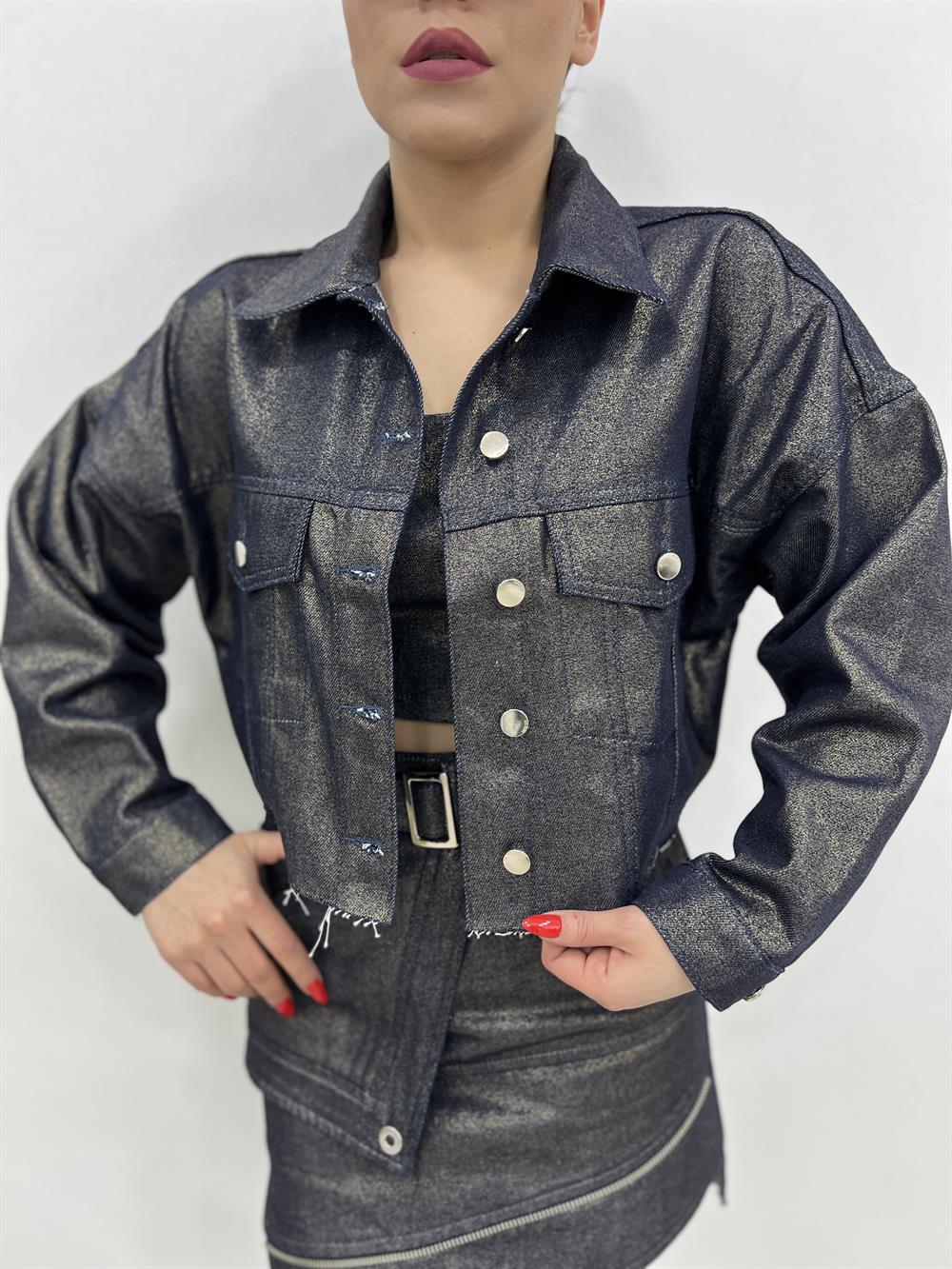 Özel Seri̇ Gold Si̇mli̇ Laci̇vert Ceket