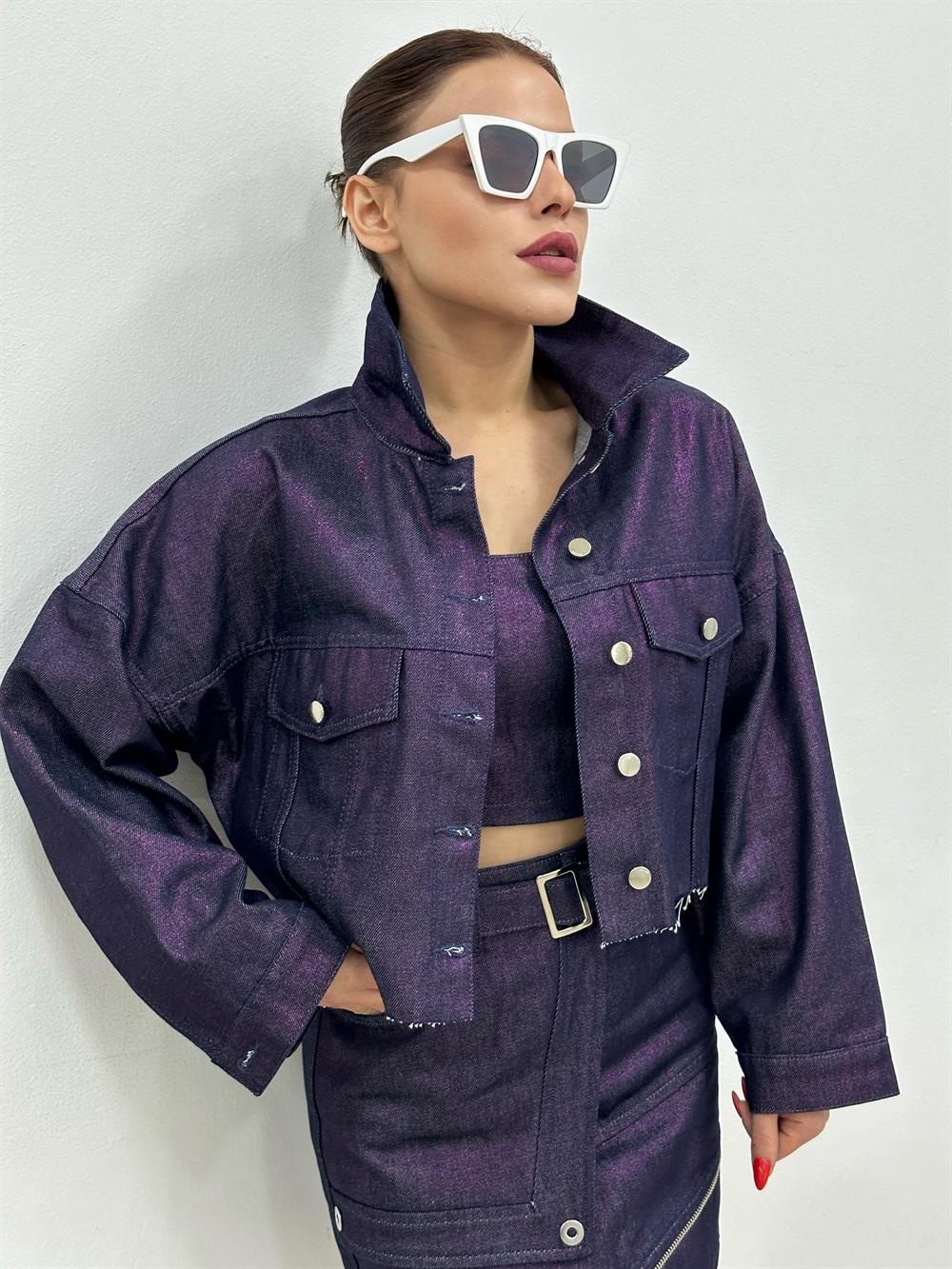 Özel Seri̇ Si̇mli̇ Mor Ceket