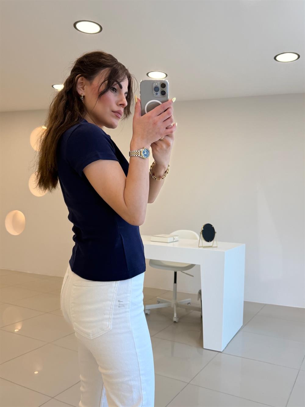 PAMUK FERMUARLI TSHIRT LACİVERT