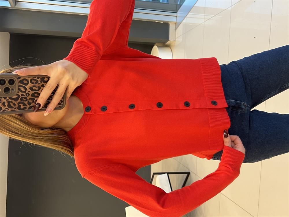 Pamuk Penye Kirmizi Düğmeli̇ Hirka