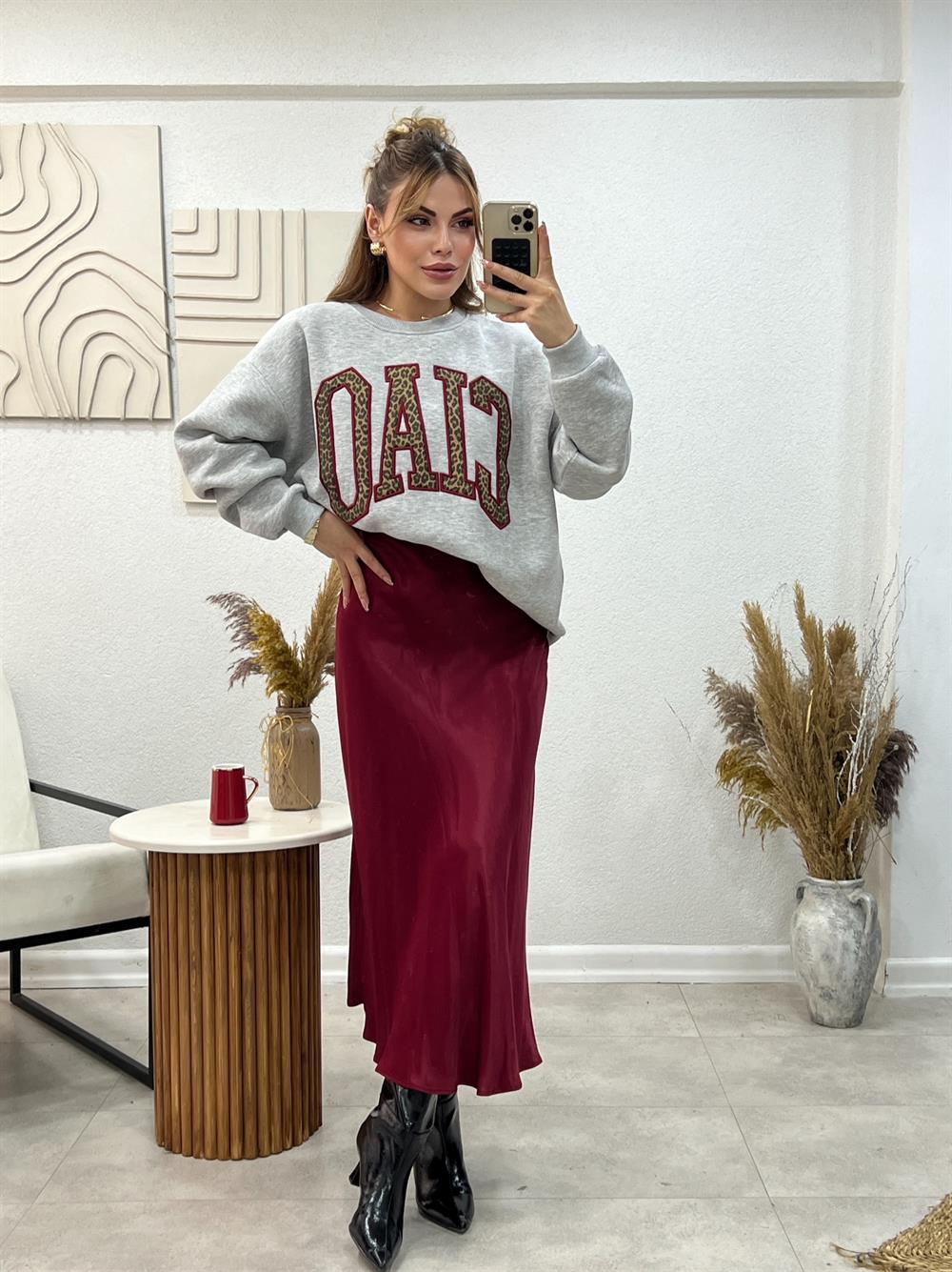 Pamuk Saten Bordo Etek