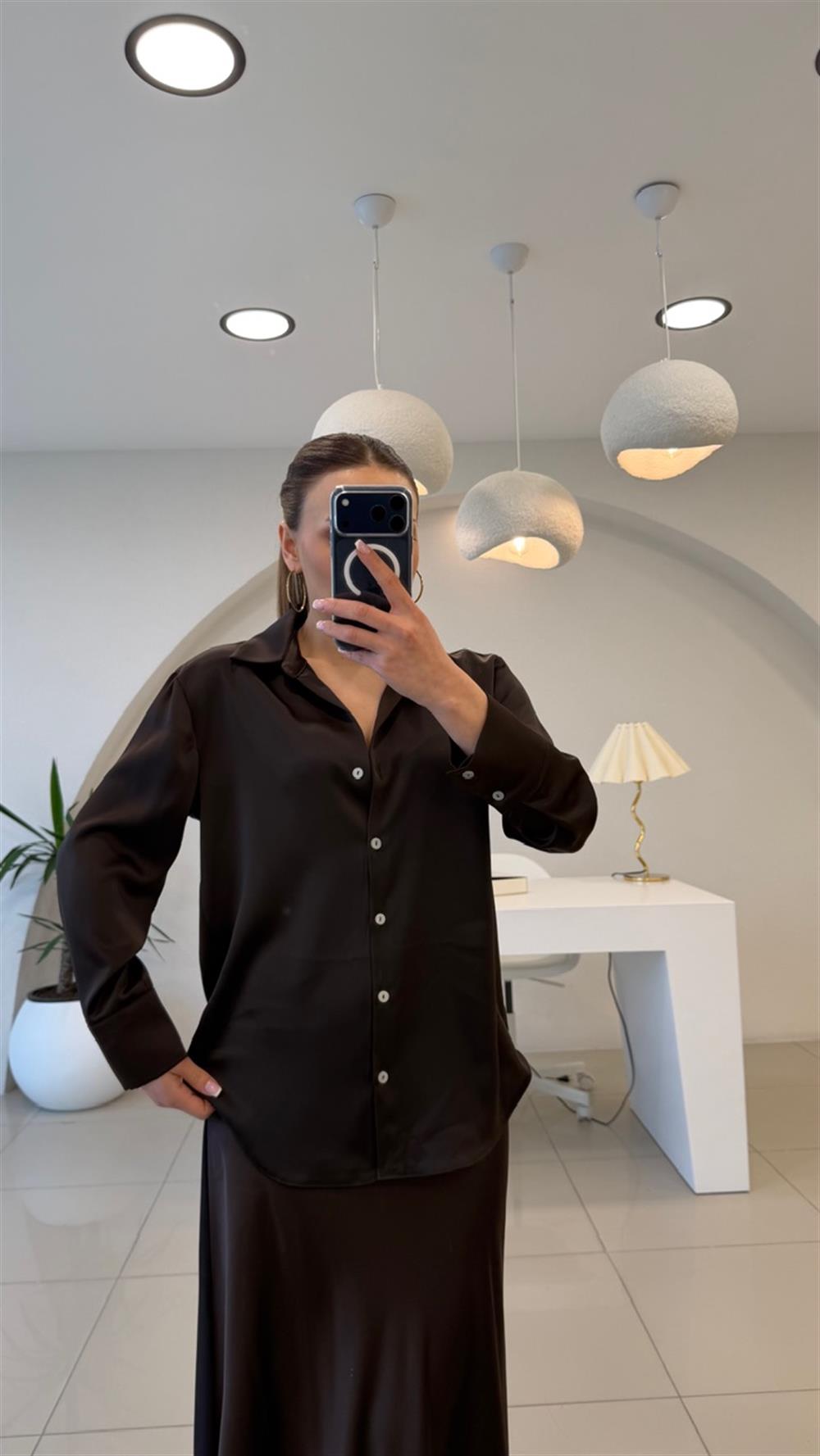 PAMUK SATEN GÖMLEK KAHVE