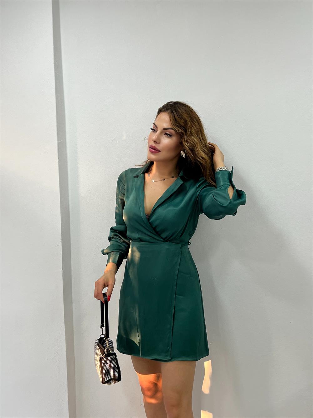 Pamuk Saten Yeşi̇l Elbi̇se