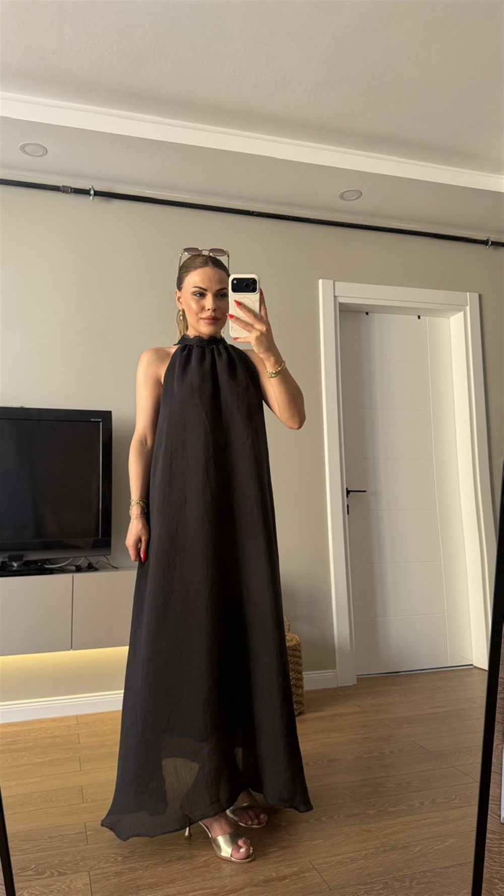 Pamuk Vual Dantel Detaylı Elbise Siyah